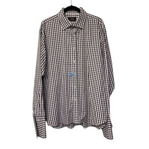 Men's Savoy Taylors Guild Purple White Checkers Plaid The Strand L/S Shirt SZ 18